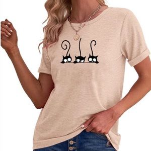NEW: 3 Cats Print Cute Short Sleeve T-Shirt, Size Large